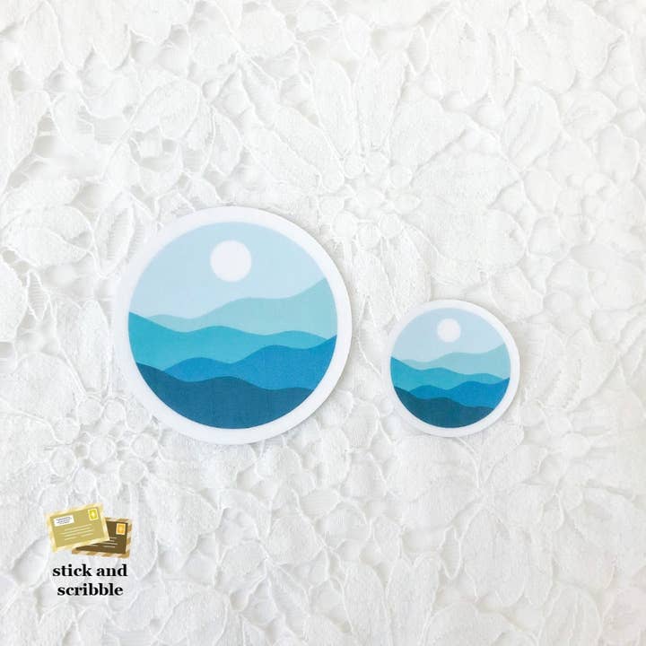 Mountains Die Cut Sticker (Cool Tones) for wholesale by Stick and Scribble