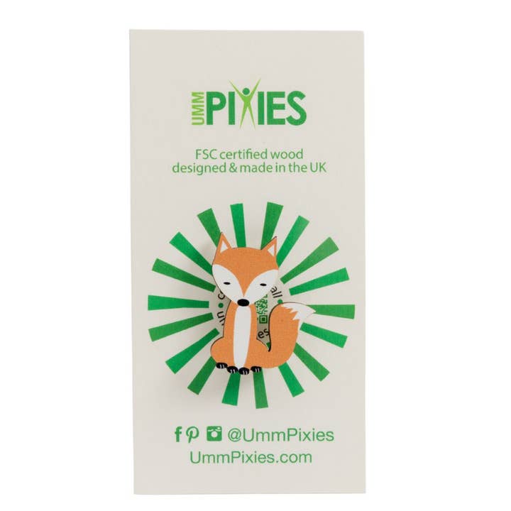 Spilla in legno a forma di volpe - volpe seduta per la vendita all'ingrosso da parte di UmmPixies