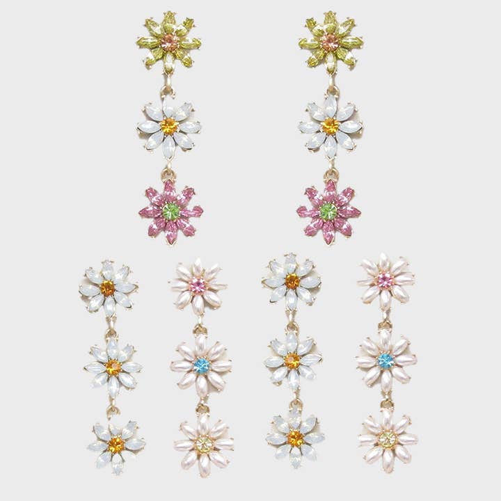 Boucles d'oreilles à tige en forme de fleur colorée en pierres précieuses pour la vente par Fashion City