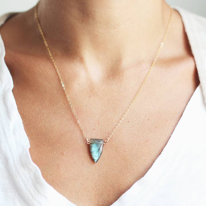 Triangle Spear Labradorite Necklace for wholesale by Rare Bird Co. + Pauline Stanley Studio
