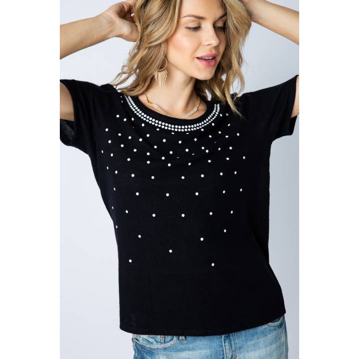 SHORT SLEEVE TOP WITH PEARLS for wholesale by VOCAL