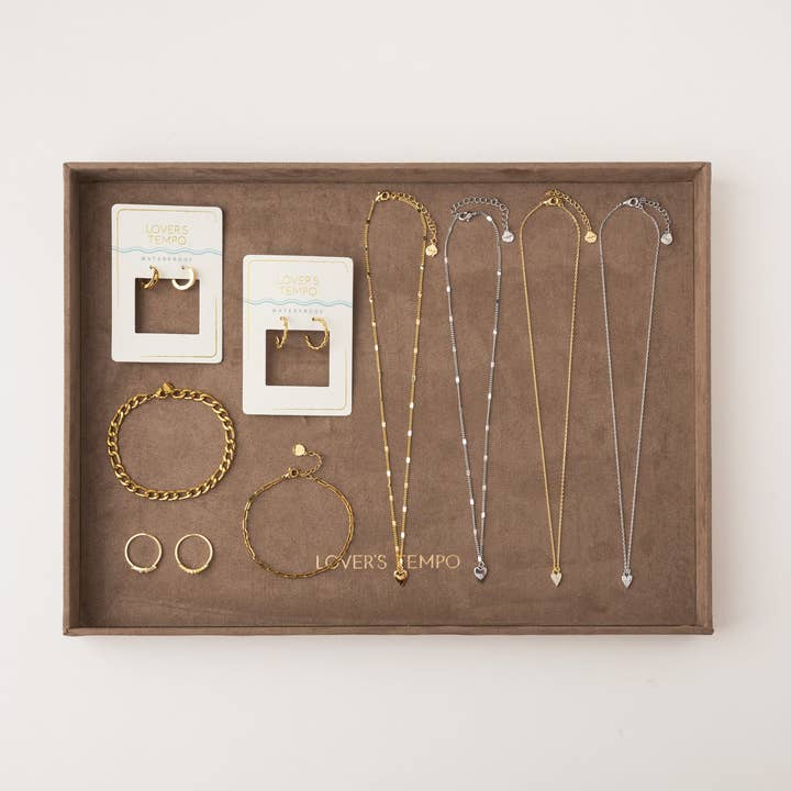 Lover's Tempo Jewelry - Wholesale Jewelry Stand & Display - Lover's Tempo Branded Taupe Velvet Tray Display1