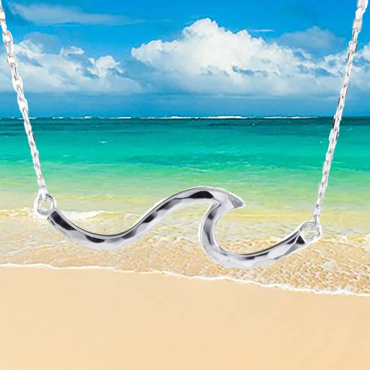 Unique Hawaiian Ocean Wave Necklace, Sterling Silver Ocean Wave Pendant, N8875 Paradise Treasures Jewelry for wholesale by Paradise Treasures Jewelry