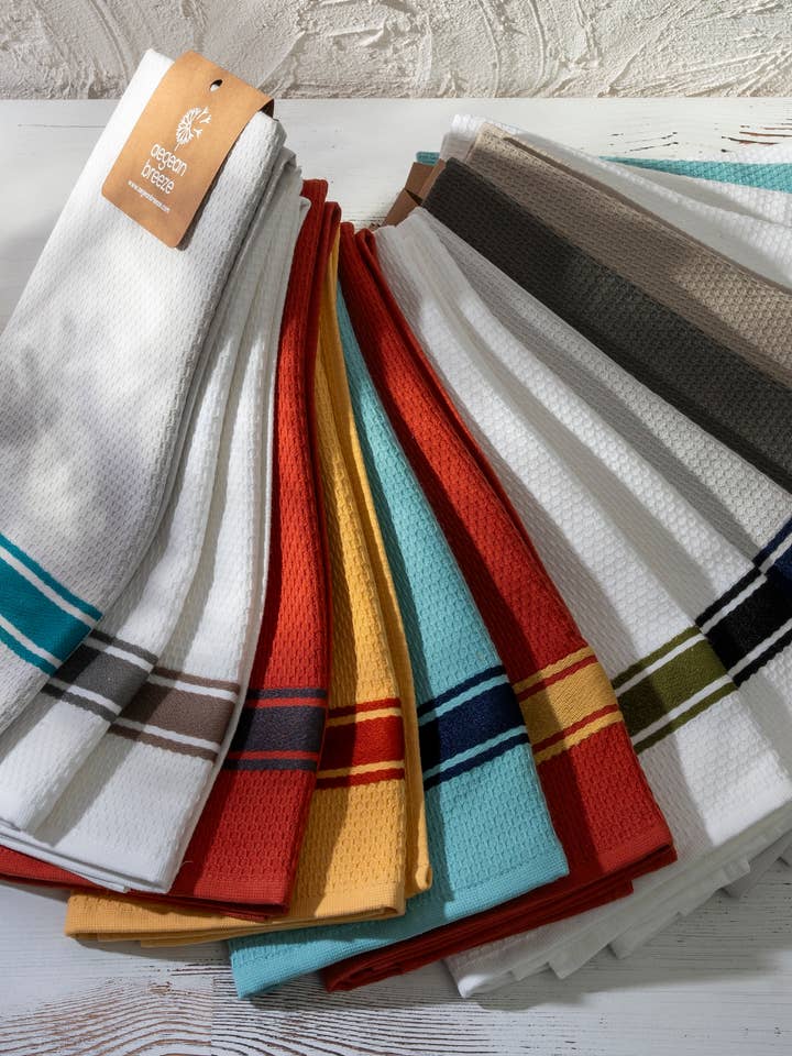 Super Absorbent Cotton Stripe Color Kitchen Towel - 9 colors for wholesale by Coccinella- Mediterranean Heritage
