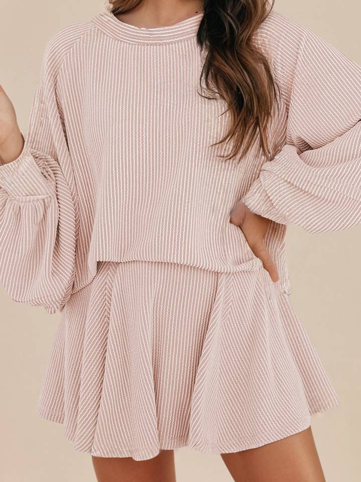 Corded Lantern Sleeve Top and High Waist Skirt Two Piece Set for wholesale by LA Society