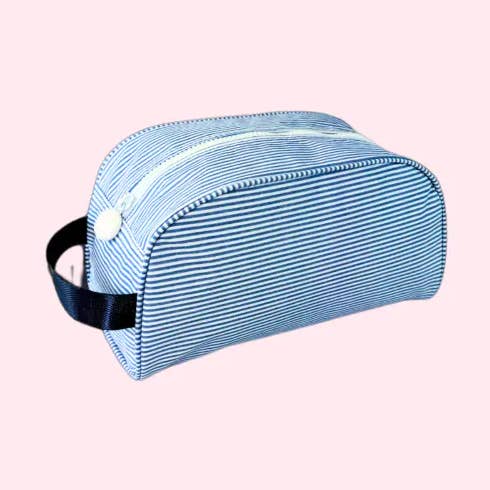 Mint - Wholesale Toiletry Bag - Unisex - Navy Preppy Stripe~GLOSSY~ Traveler0