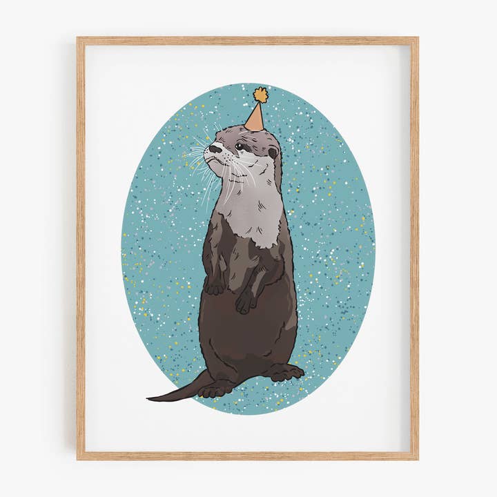 Party Asian Small-clawed Otter Art Print for wholesale by Bean Horse Car Designs