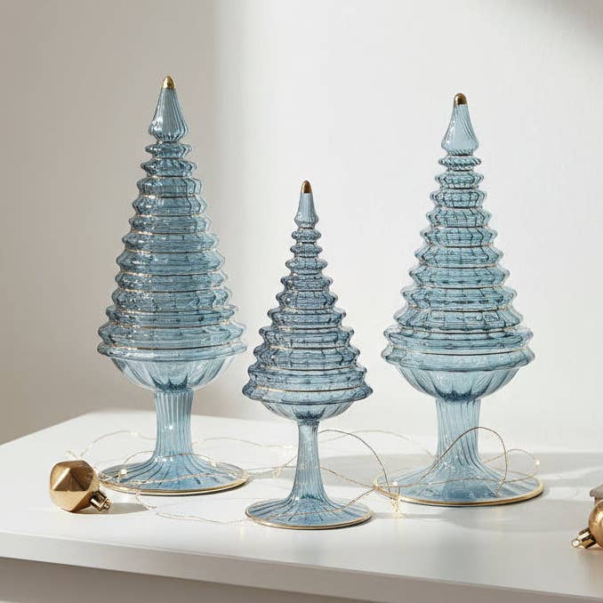 Dandarah (Ships from USA) - Wholesale Christmas Decoration - Blown Glass Tabletop Christmas Tree - Spruce Light Blue3