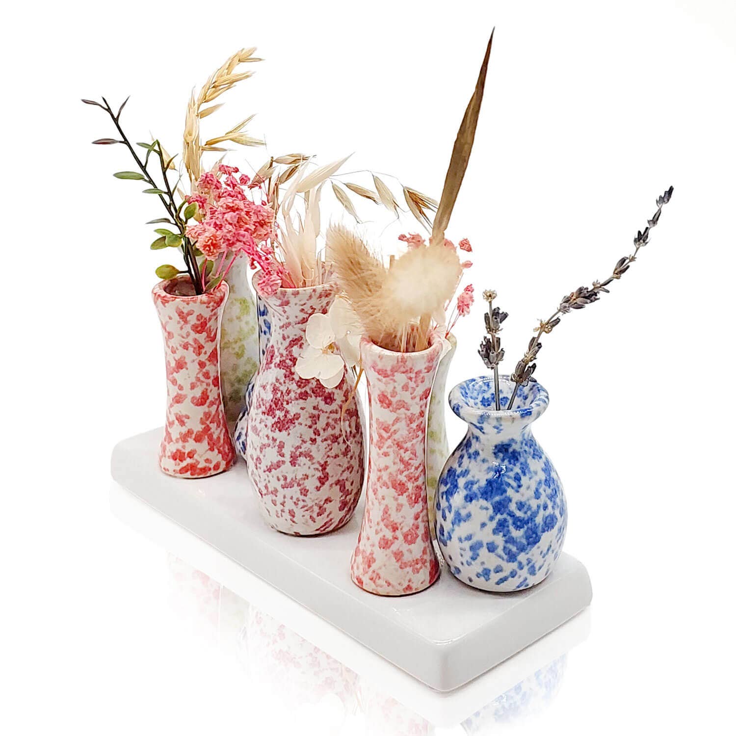Mea-Living - Wholesale Vase - 7 vases on a tray made of ceramic, colorfully speckled1