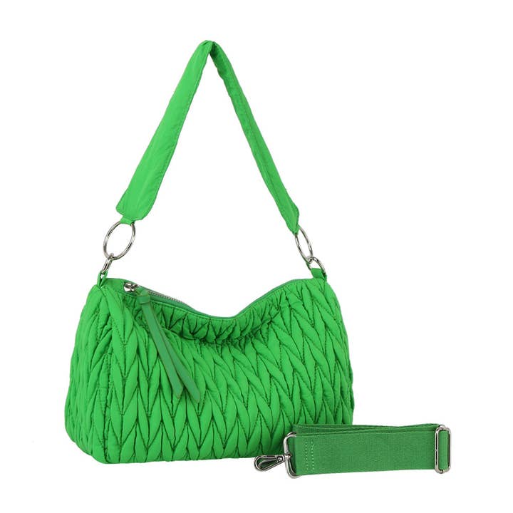 Sac à bandoulière en cuir gonflé à détails tissés pour la vente par Handbag Factory Corp