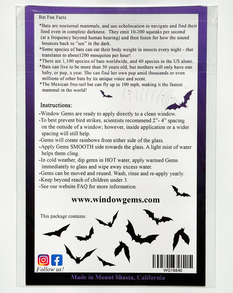 Window Gems - Wholesale Suncatcher - Bat Window Clings - Bird Strike Prevention Decals5
