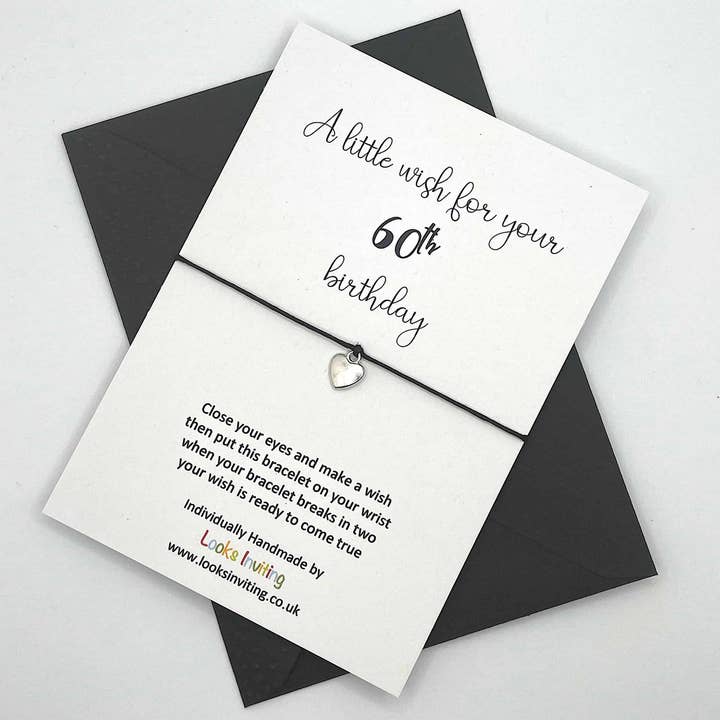 60th Birthday Wish Bracelet. Choose your charm and colour for wholesale by Looks Inviting