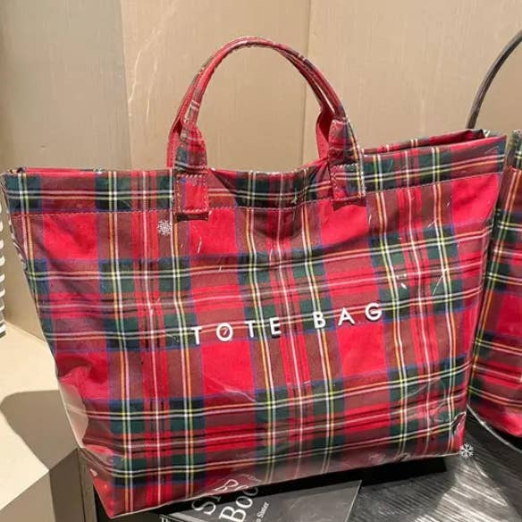 Christmas Plaid PVC Tote Bag for Women for wholesale by NARWEY INC