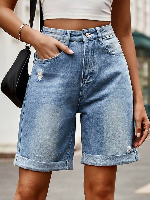 VividLux – wholesale Shorts – Dam – Högmidjade lösa jeansshorts med knappar och fickor6