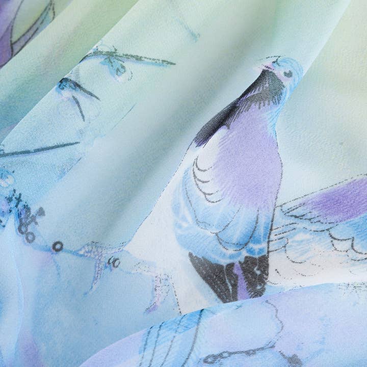 SignareArt - Wholesale Scarf - Women's - SC-Chiffon Bird Blossom Sky Blue | Chiffon Scarf