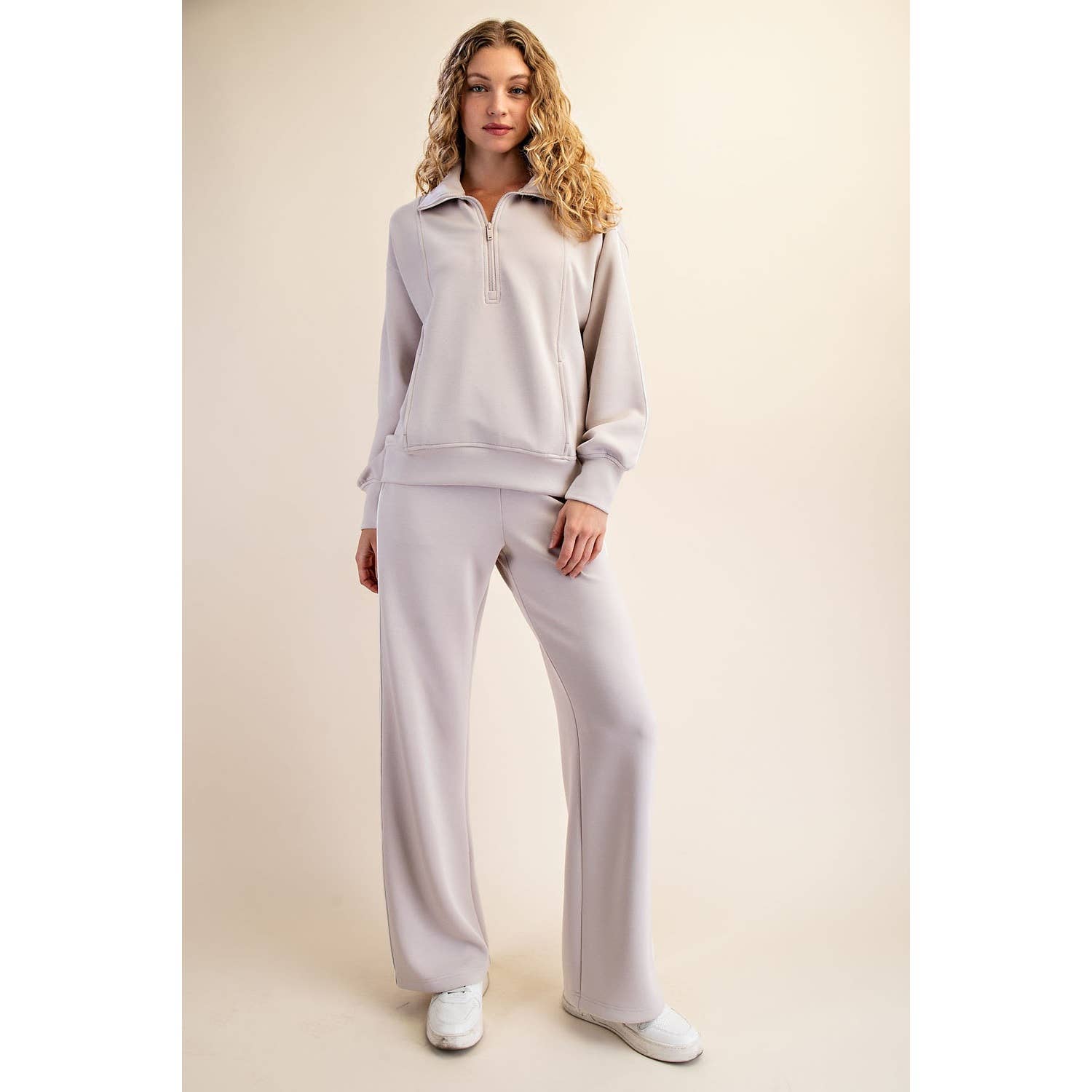 Rae Mode - Vendita all'ingrosso Felpa - Donna - PULLOVER CON ZIP A QUARTO E TUBAZIONI SCUBA MODALE32