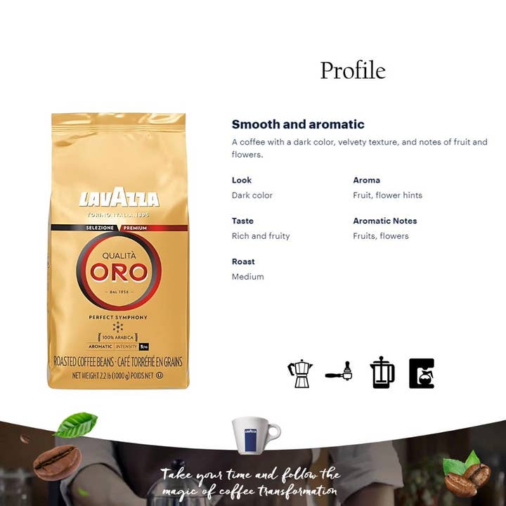 Enjoy Better Coffee & Tea - Wholesale Coffee Beans - Lavazza Qualità Oro Whole Bean Coffee 2.2lb/1kg