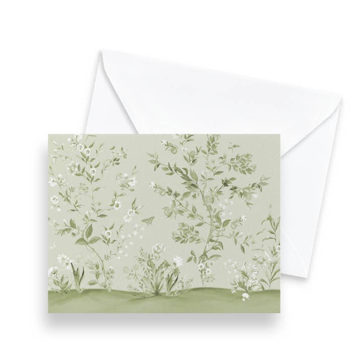 Green Floral Chinoiserie Notecards | Set of 8 for wholesale by Ellen Davis Creative