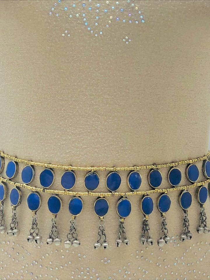 Lapis Tribal Gürtel, Afghan Tribal Kuchi Gürtel mit Steinen für den Großhandel von vintarust