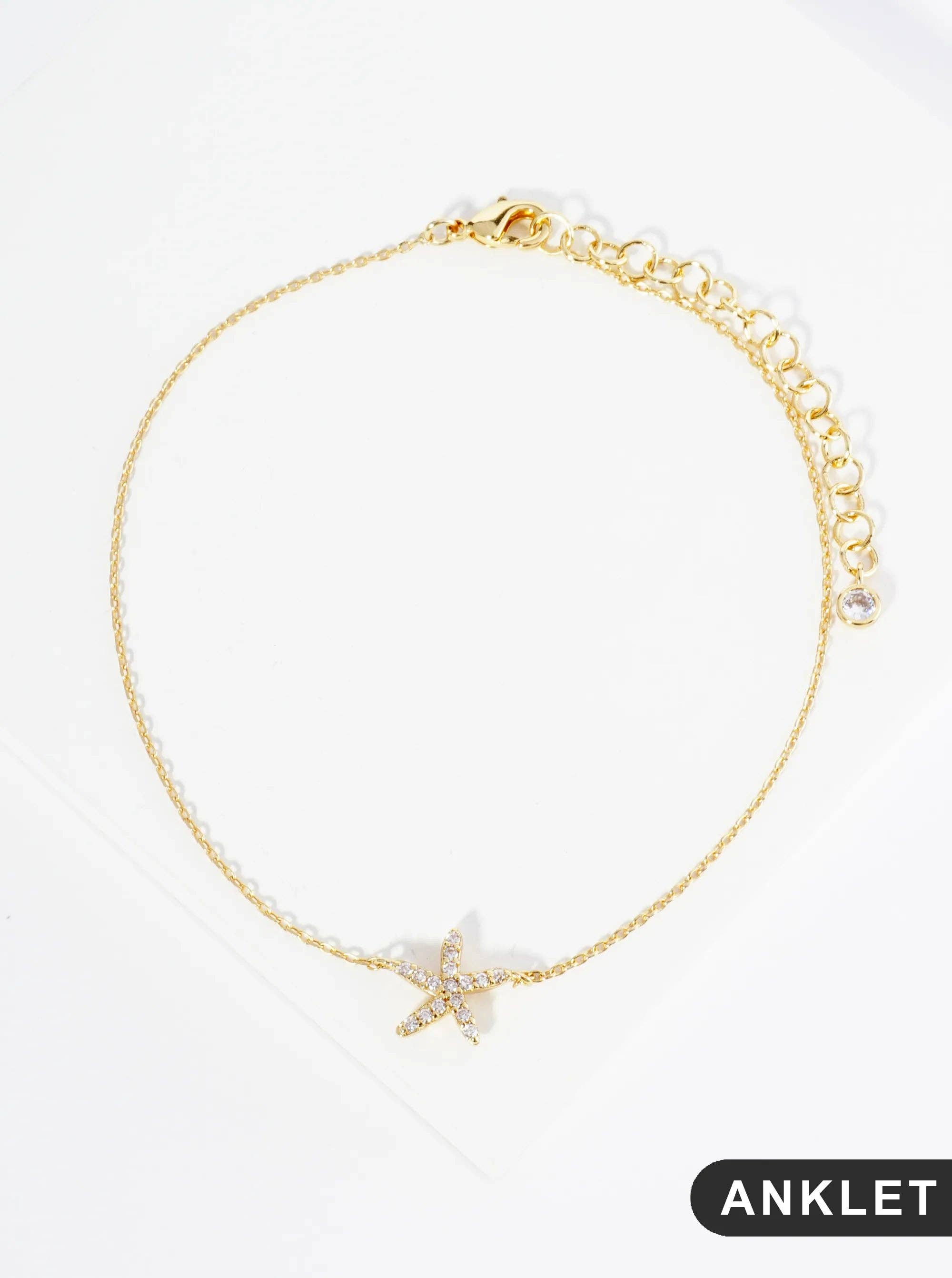 Wild Honey - Wholesale Anklet - 18K Gold Dipped Cubic Zirconia Starfish Brass Anklet1