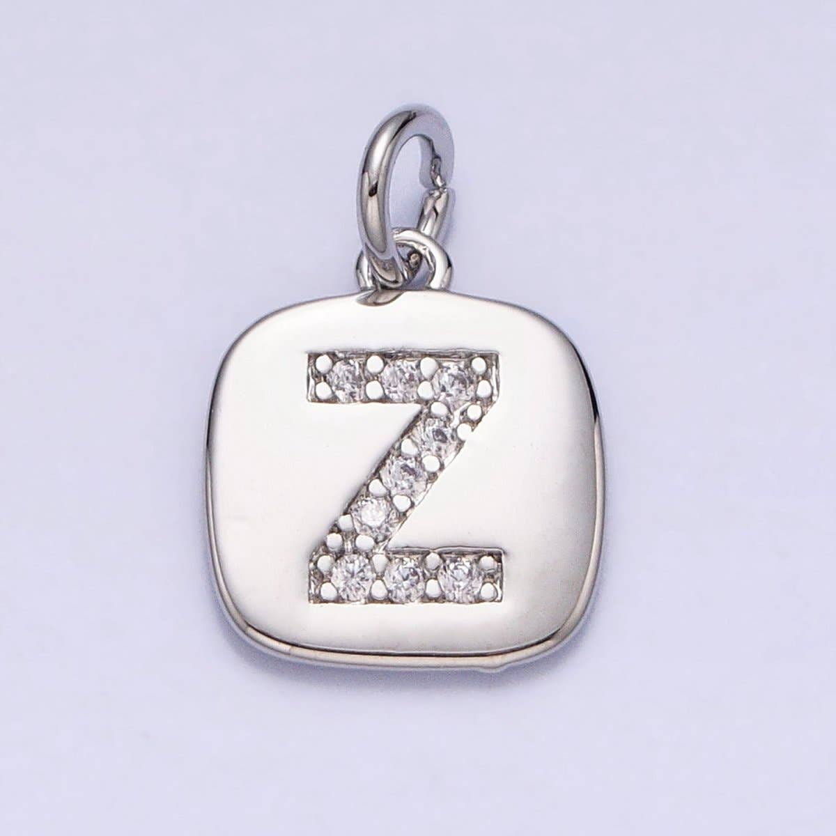 Aim Eternal - Vente Breloques/médailles personnalisées - Pendentif personnalisé avec initiale en pavé micro CZ carré argenté clair | A-266-A-27825