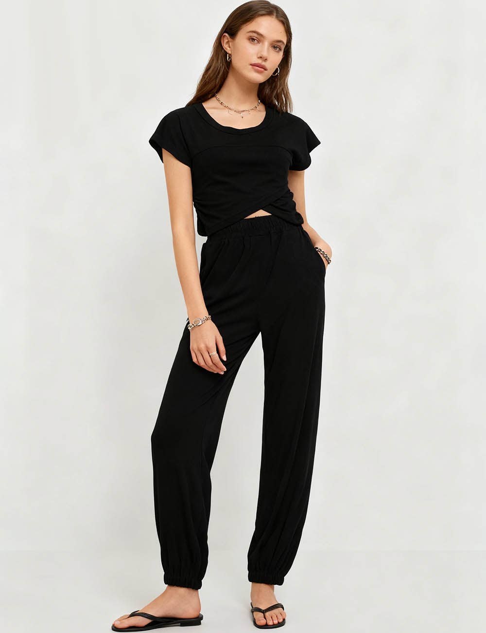 Sweetkama - Wholesale Lounge Set - Women's - Ladies Solid Color Crop Top and Pants Set SKST3791