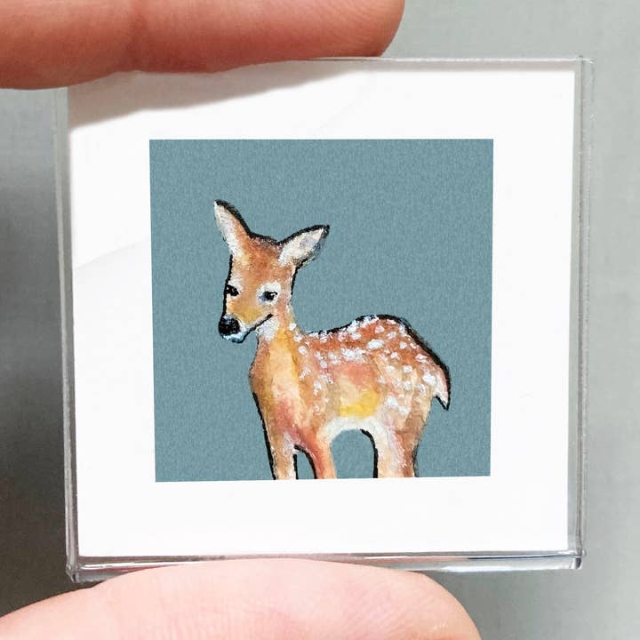 Mini 1" Deer Doe Animal Watercolor Tiny Framed Art Print for wholesale by Mick's Art Goods