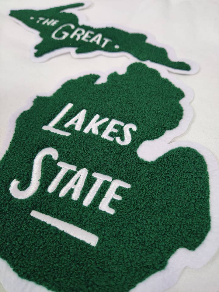 The Great Lakes State Michigan Large Chenille Iron-on Patch for wholesale by Scratch Decor