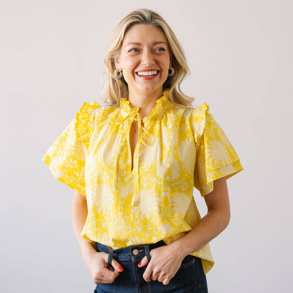 Sunshine Tienda - Wholesale Blouse - Women's - Citron Gilded Palm Gemma Top4