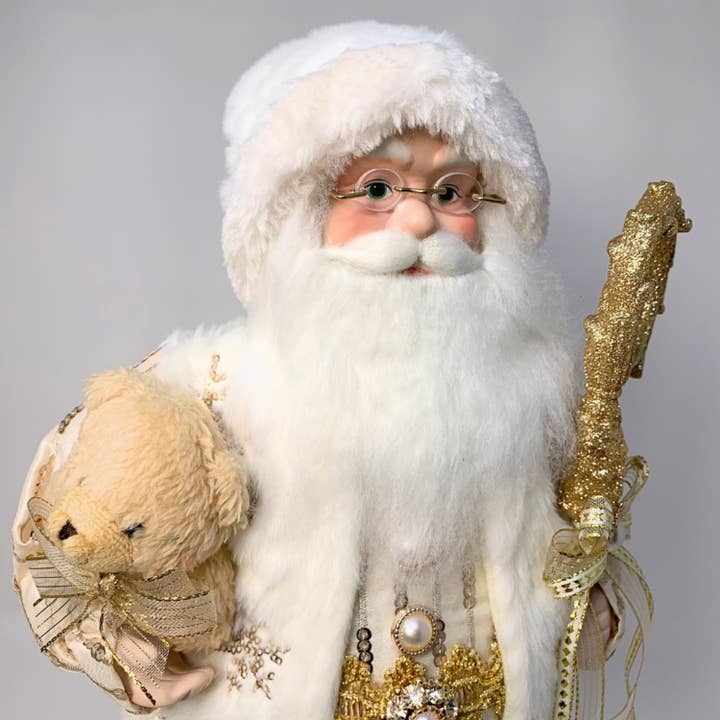 David Christopher's Collection - Wholesale Christmas Decoration - Christmas Standing Santa Tabletop Decor - White/Gold