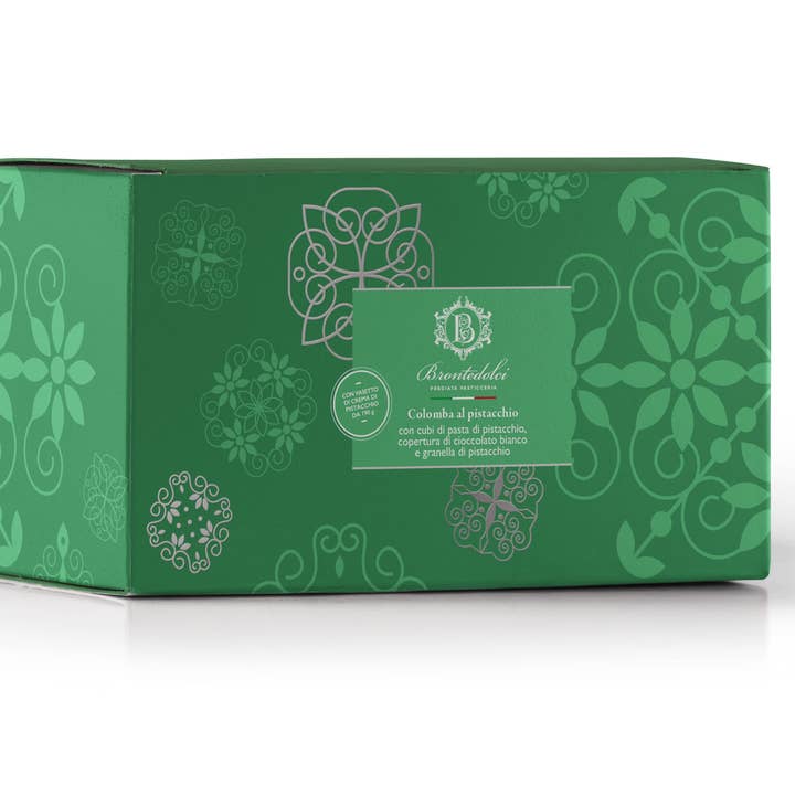 Artisanal pistachio colomba 1kg with jar of cream for wholesale by Bronte Dolci