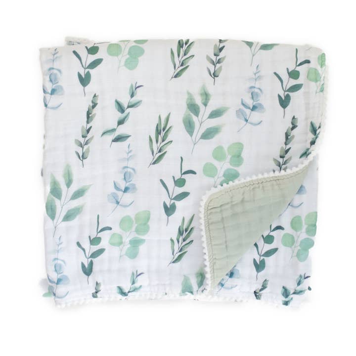 Fawn & Foster - Wholesale Quilt - Kids & Baby - Organic Muslin Gauze Quilt Baby Blanket | Sage Leaves Green1