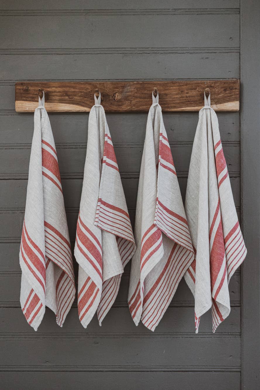 Natural Red Stripes French style Linen Kitchen Towels for wholesale on Faire1