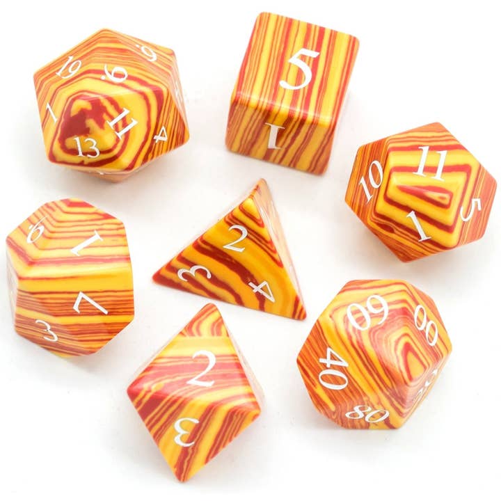 Geek Therapeutics - Wholesale Dice - Orange Malachite Gemstone Dice Set