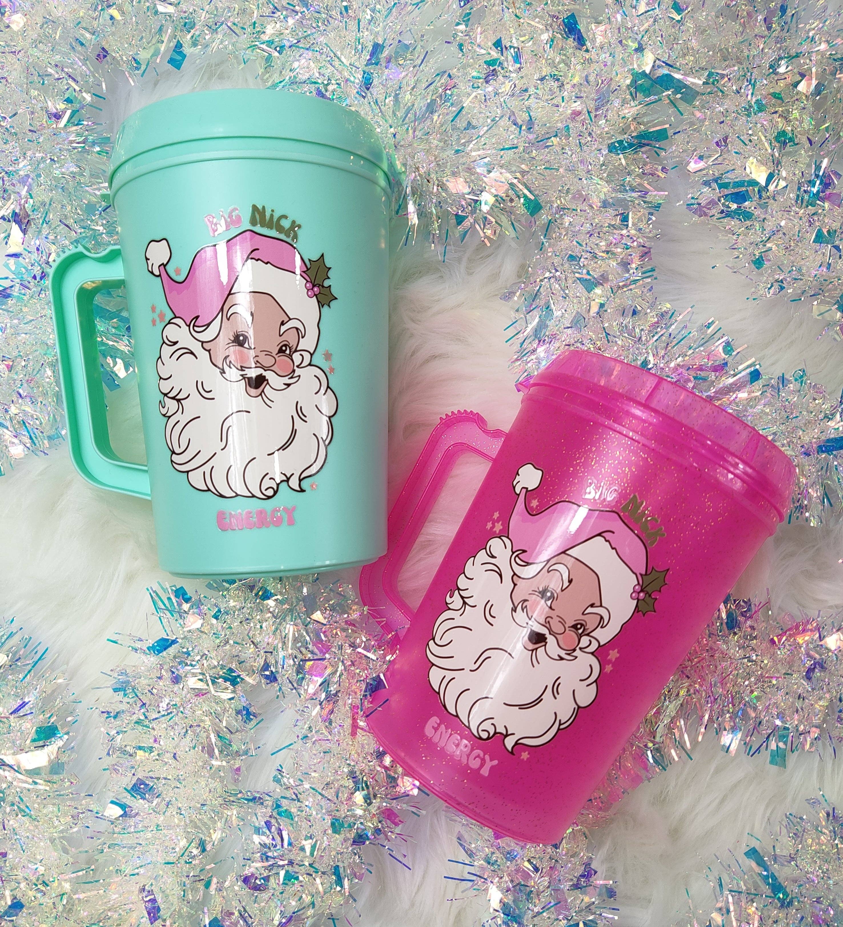 Scratch Decor - Wholesale Insulated Mug/Tumbler - 'Big Nick Energy Santa' Mega Trucker Mug 34oz