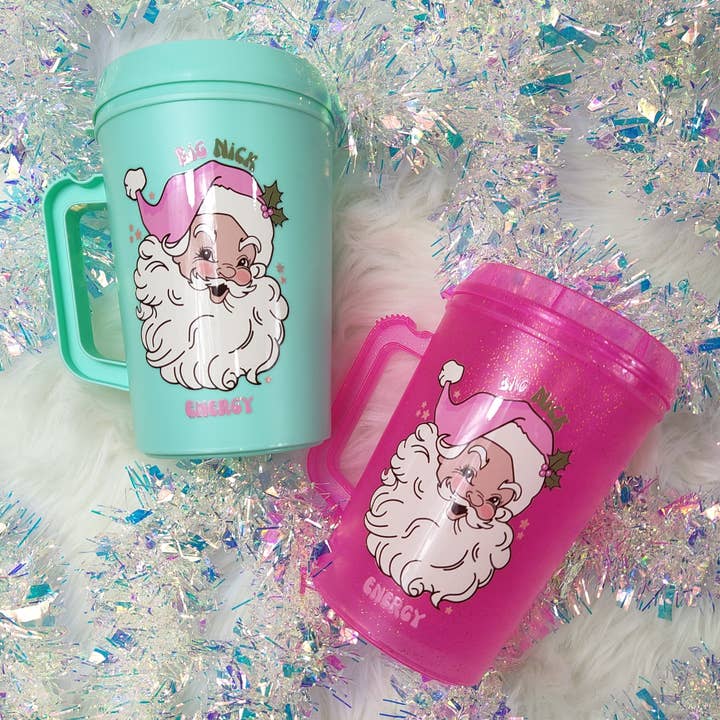 Scratch Decor - Wholesale Insulated Mug/Tumbler - 'Big Nick Energy Santa' Mega Trucker Mug 34oz0
