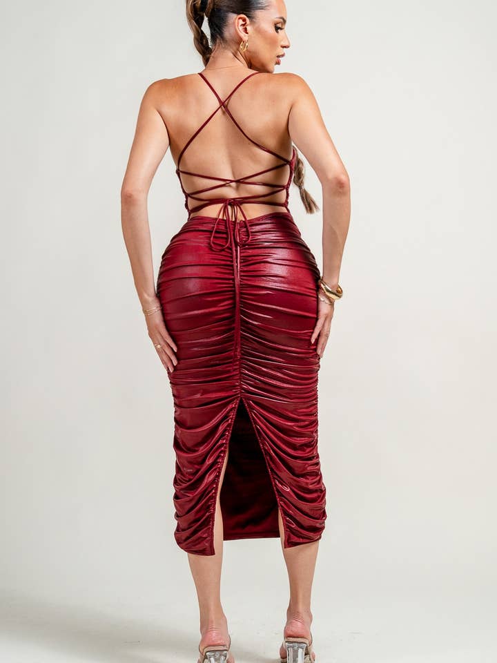 HD30219N_TRÄGERLOSES GERÜSCHTES KLEID MIT NIEDRIGER TAILLE UND RÜSCHEN-MINI-KLEID für den Großhandel von PRIVY