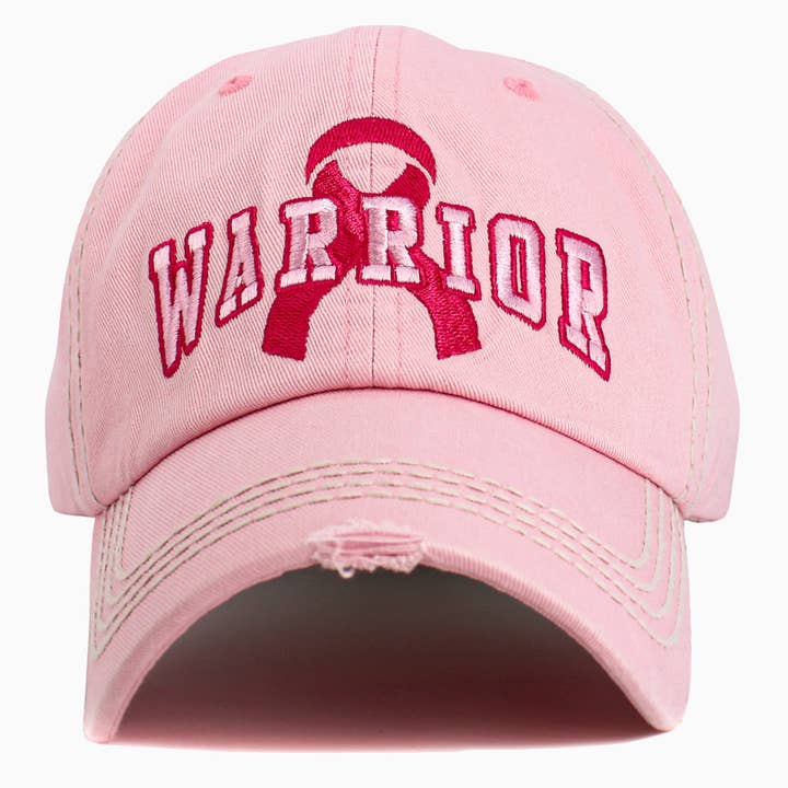 Warrior with pink ribbon embroidered on the front Washed Vin for wholesale by SOPHIA WHOLESALE