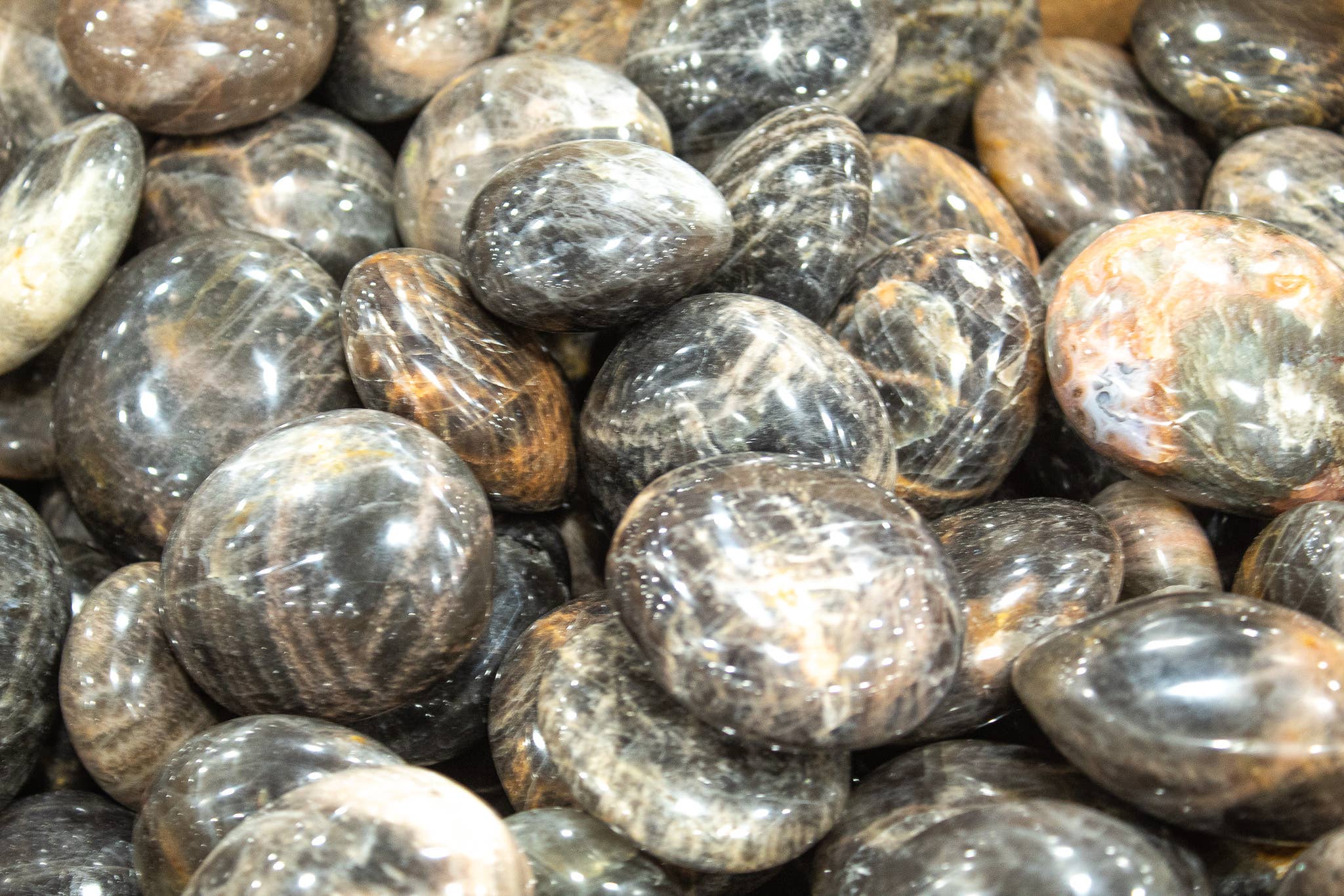 Quasar Gems USA - Vente Pierre et cristal de spiritualité - Galets de Pierre de Lune Noire 1kg/2lbs0