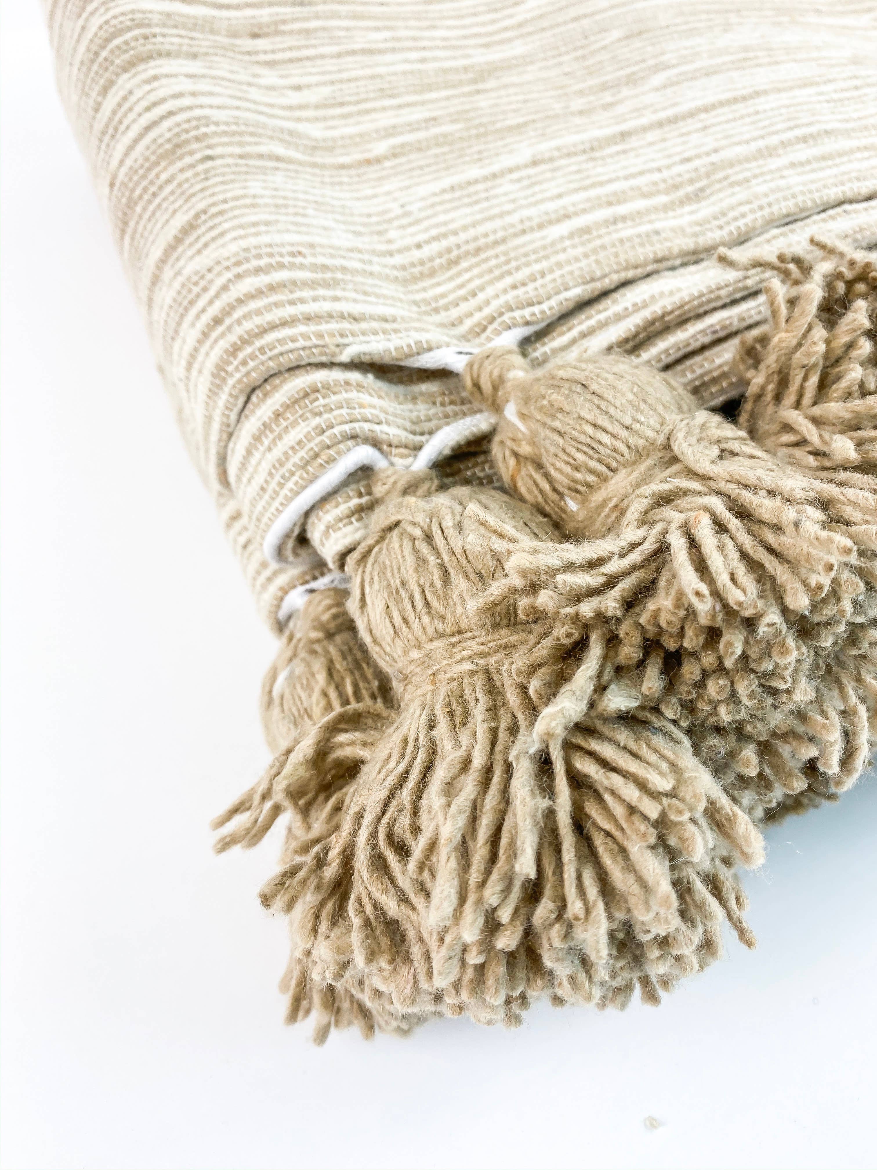 Eclectic Collective - Wholesale Throw Blanket - Pom-Pom Blanket in Tan/Cream1