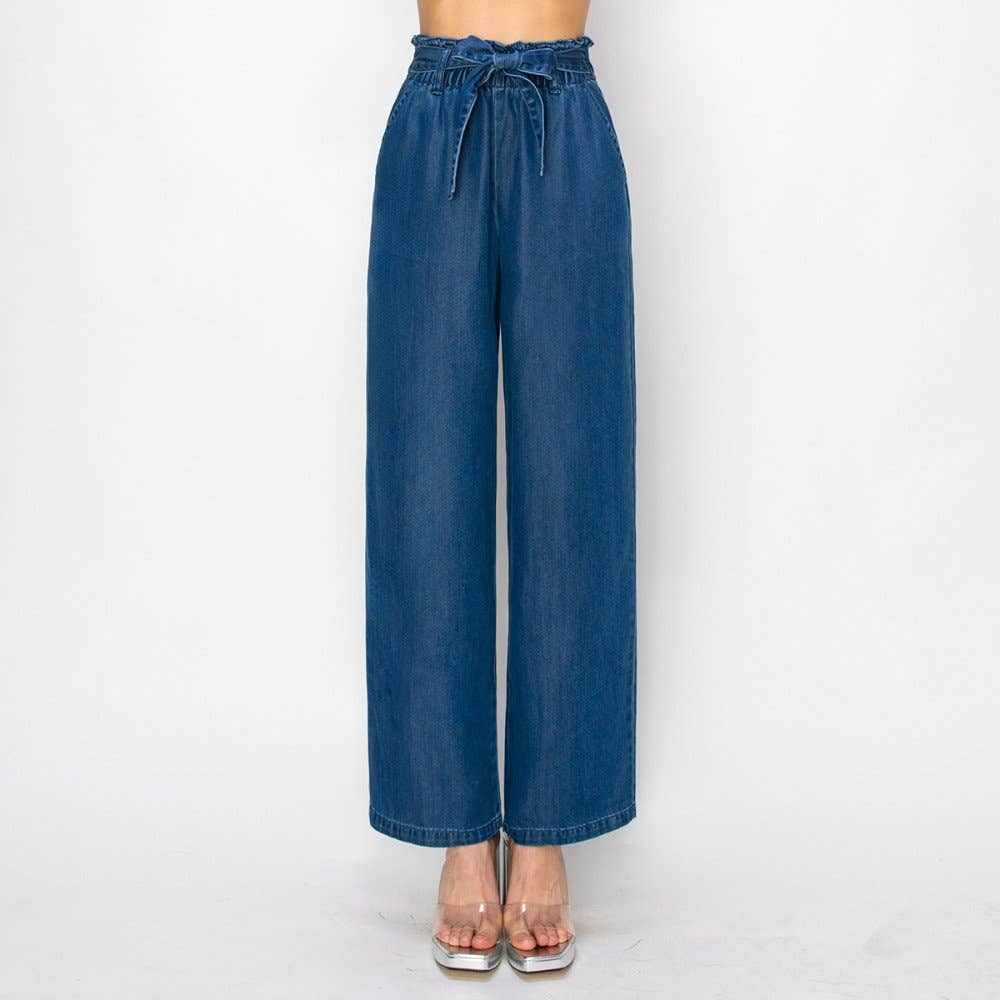 BELLA LUNA - Vente Jean – femme - JEAN À BANDE ÉLASTIQUE À DRAPÉ AMPLE AVEC CEINTURE EN TISSU3