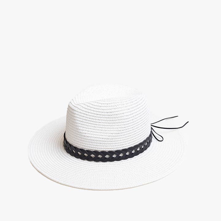 Jen & Co. - Wholesale Straw Hat - Women's - *SALE* HAT2497 Mary Straw Fedora w/ Leather Chain Band
