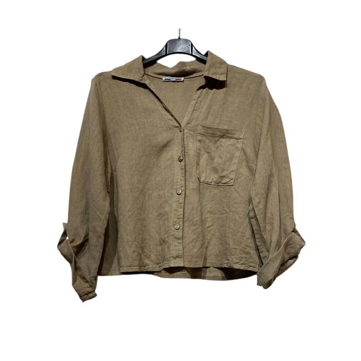 LINEN & COTTON HOUSE - Wholesale Buttoned-down shirt – Women's - 6235 SHORT LINEN SHIRT WITH FRONT POCKET6