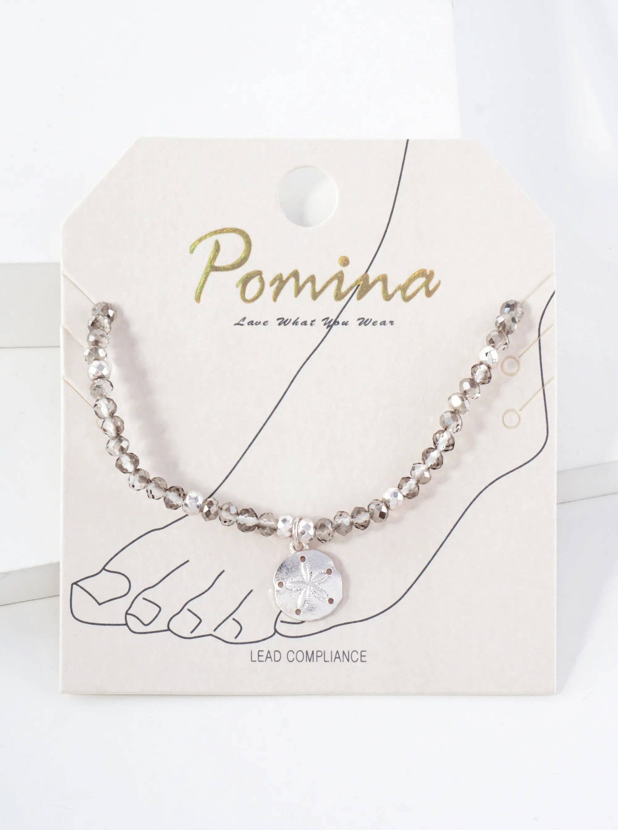 Wild Honey - Wholesale Anklet - Glass-Beaded Sand-Dollar Charm Stretch Anklet2