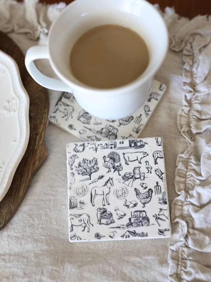 Farmhouse Style Marble Coaster for wholesale by Lace, Grace & Peonies Marble Coasters