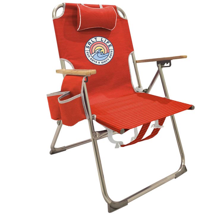Salt Life 4-Pos. Wide Backpack Beach Chair- Red Pin Stripe for wholesale by Chaby International