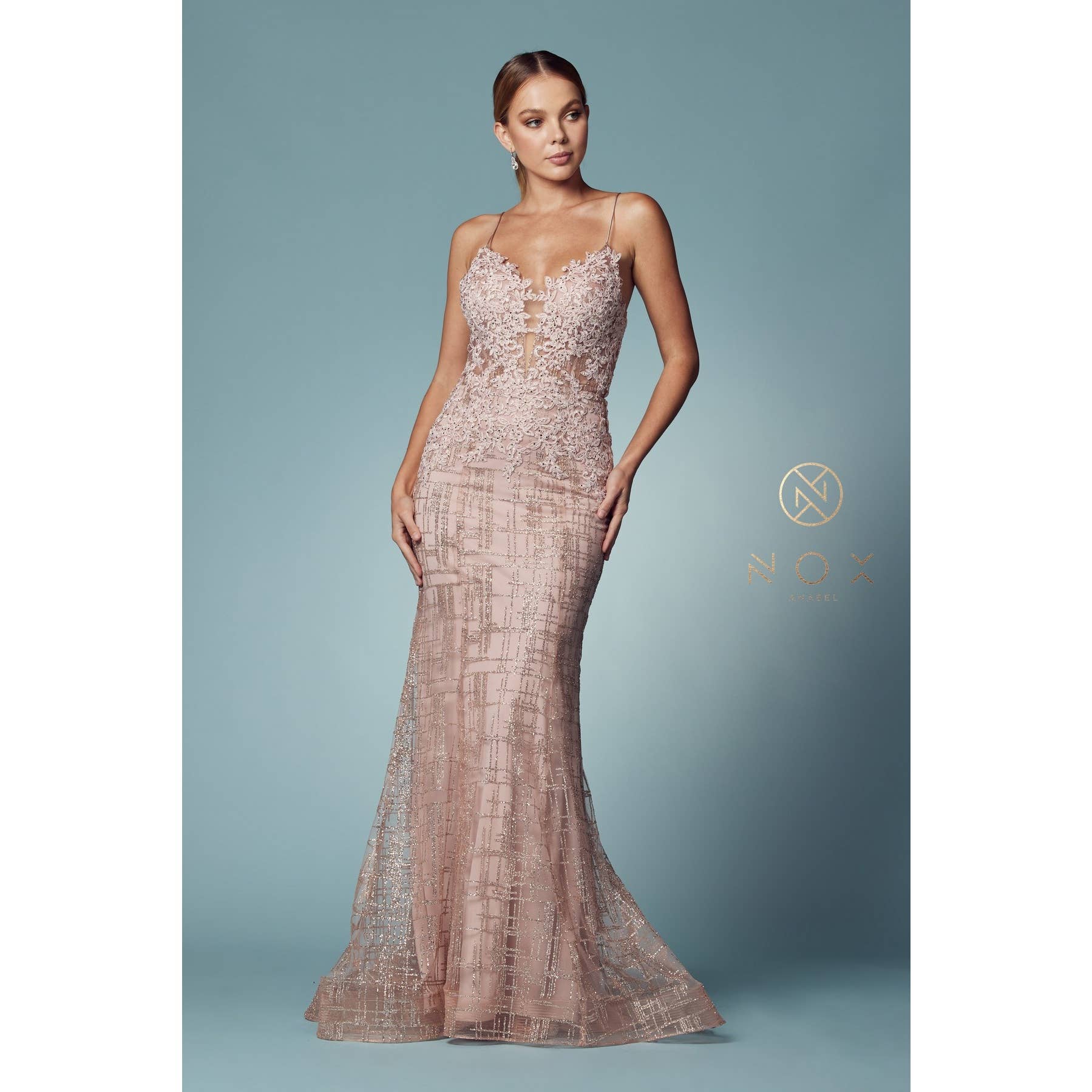 Noxanabel - Wholesale Formele jurk - Dames - Glamoureuze Glinsterende V-Hals Damesjurk R282-114