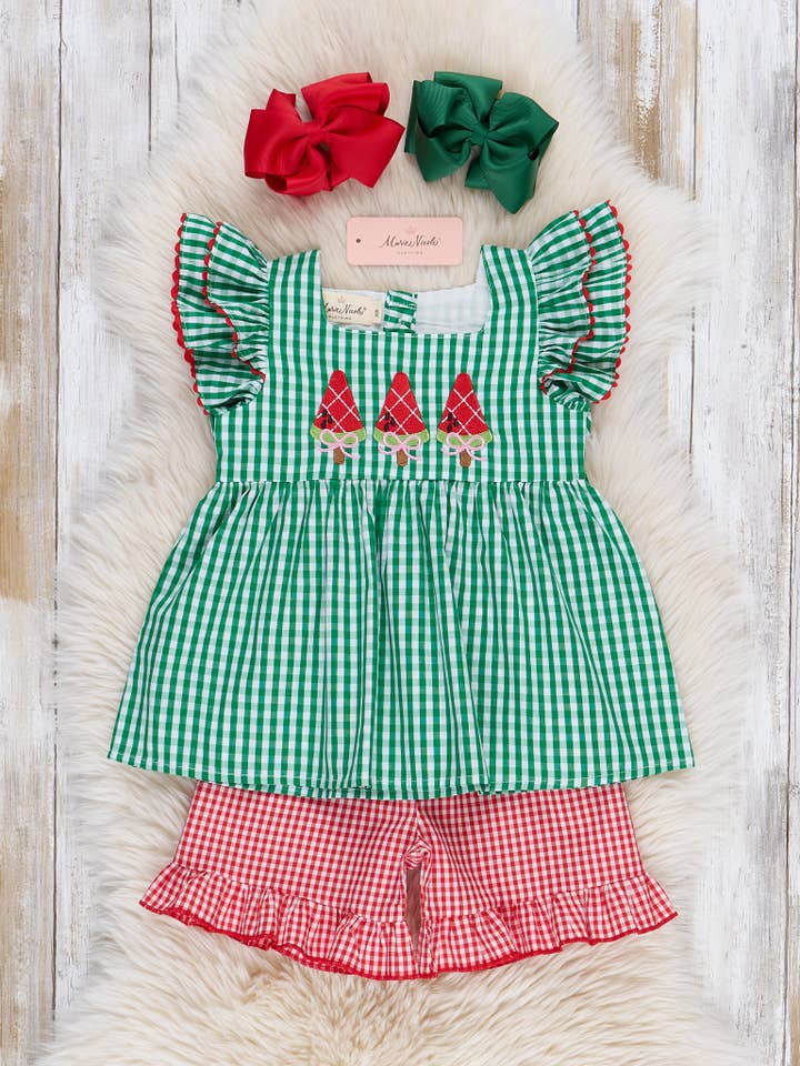 Marie Nicole Clothing - Wholesale Top & Short Set - Kids - Watermelon Treats Gingham Ruffle Outfit