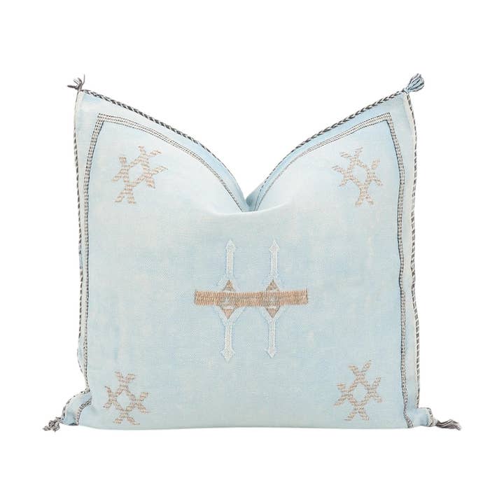 Handmade Moroccan Cactus Silk Pillow with Berber Embroidery for wholesale by Troussi