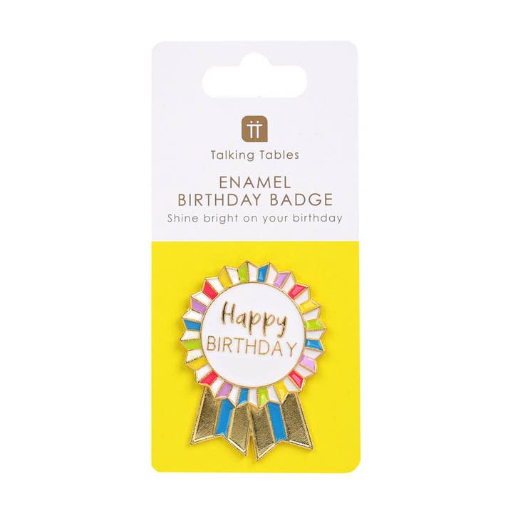 Birthday Brights Enamel "Happy Birthday" Badge for wholesale by Talking Tables USA
